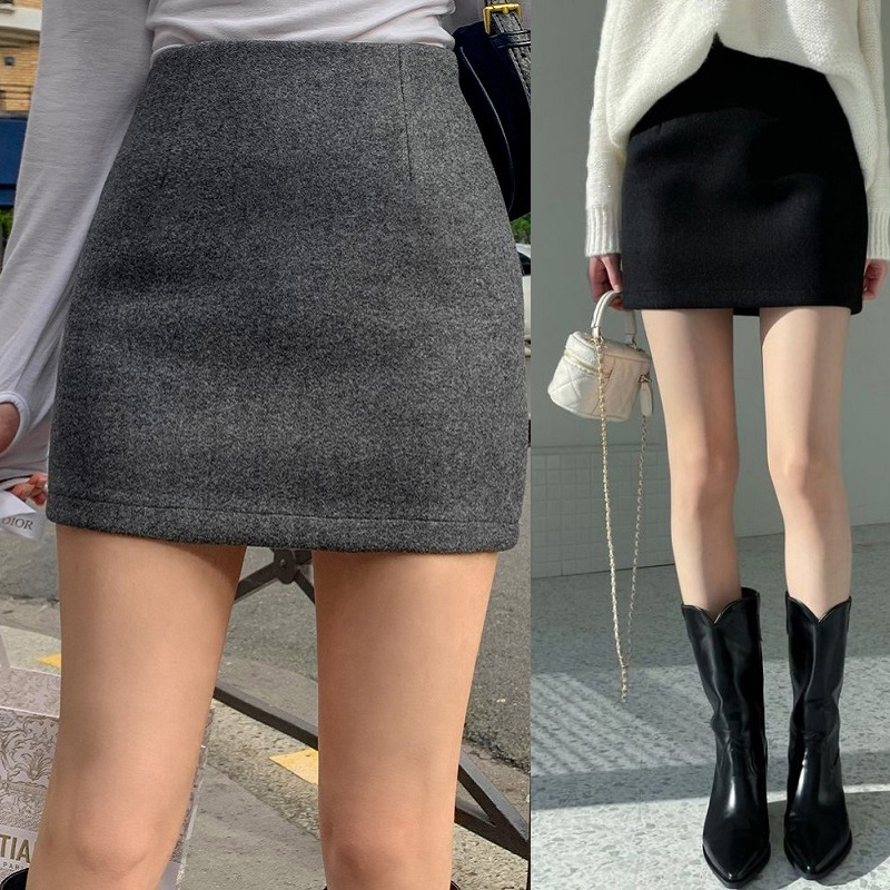 黑色短裙百搭毛呢高腰秋冬季显瘦韩版灰色高腰半身裙防走光显腿长