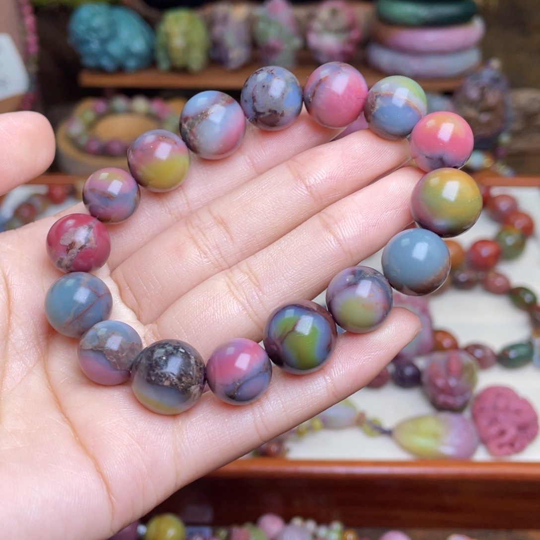 玛瑙/玉髓珠宝半成品未镶嵌青***酒盐源玛瑙石包玉炫彩手串