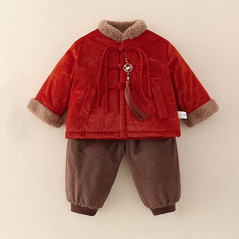 冬季加厚加绒国风男女童唐装周岁礼服拜年服套装