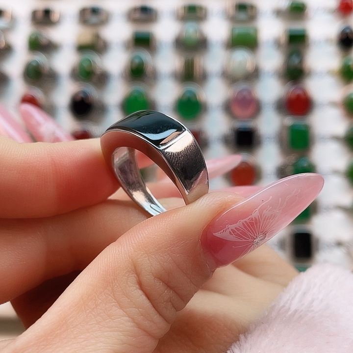 和田玉戒指银S925镶嵌