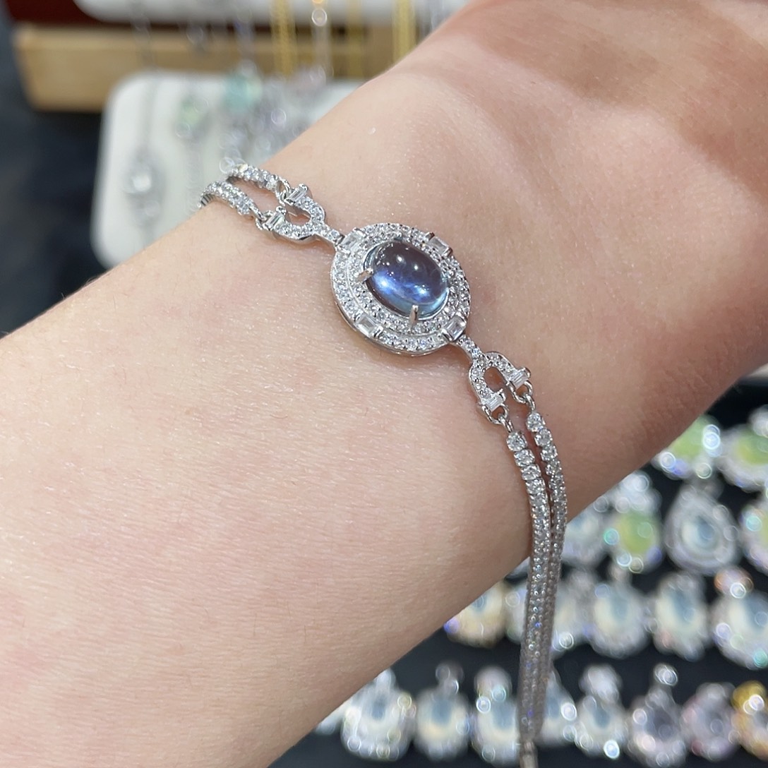 海蓝宝石手链银S925镶嵌加***饼