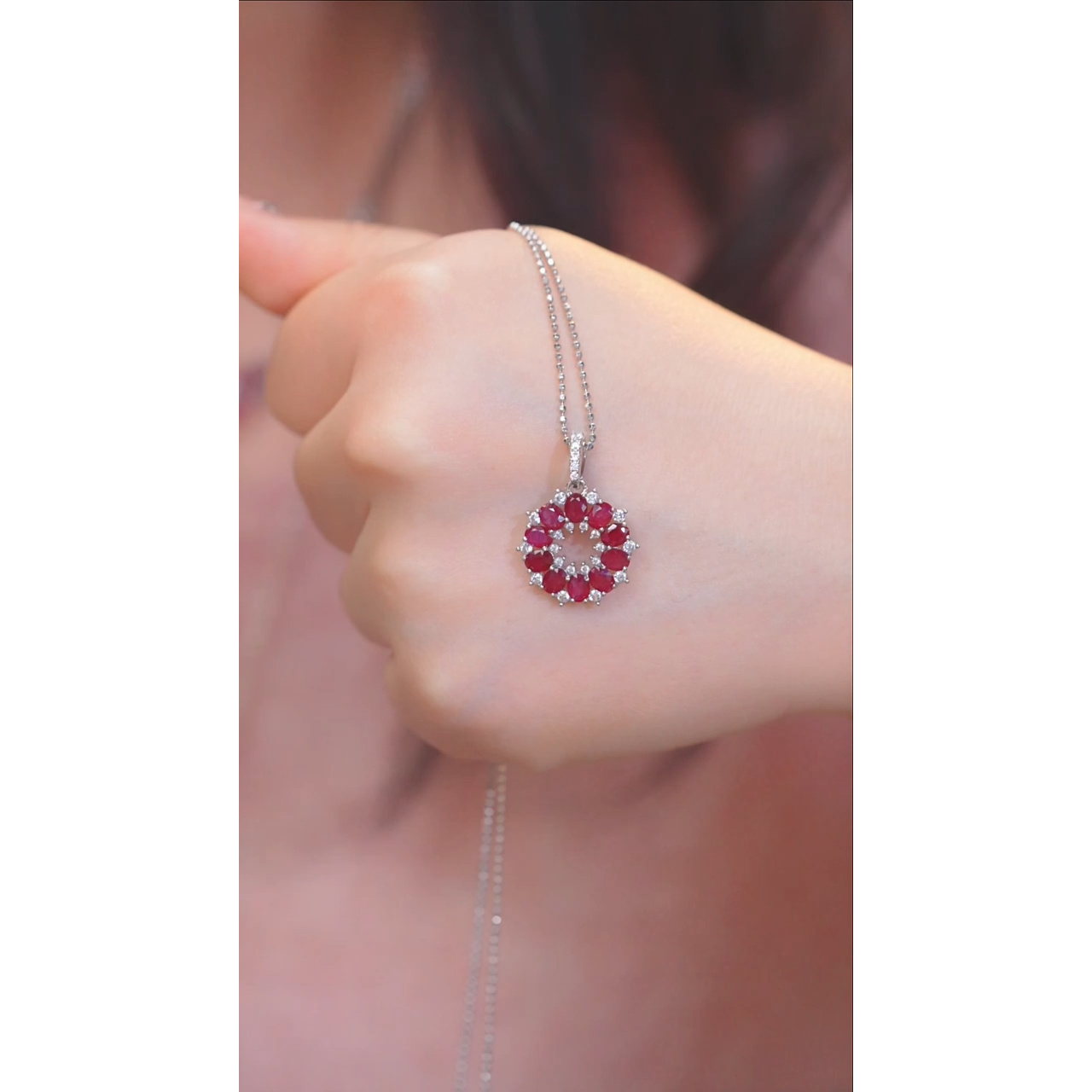 红宝石吊坠不含链银S925镶嵌@@W1595