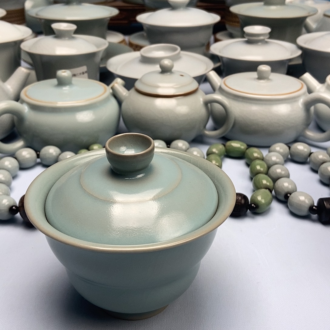 杯仿古天蓝釉福禄盖碗原矿原釉原产地