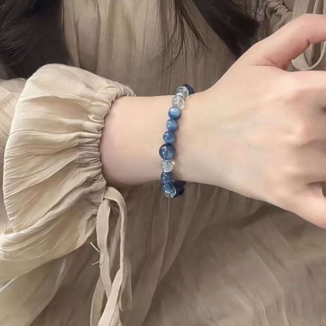 合金玻璃手链 玉碎爆花圆珠玻璃手链双色冰碎爆花闪透手串配饰