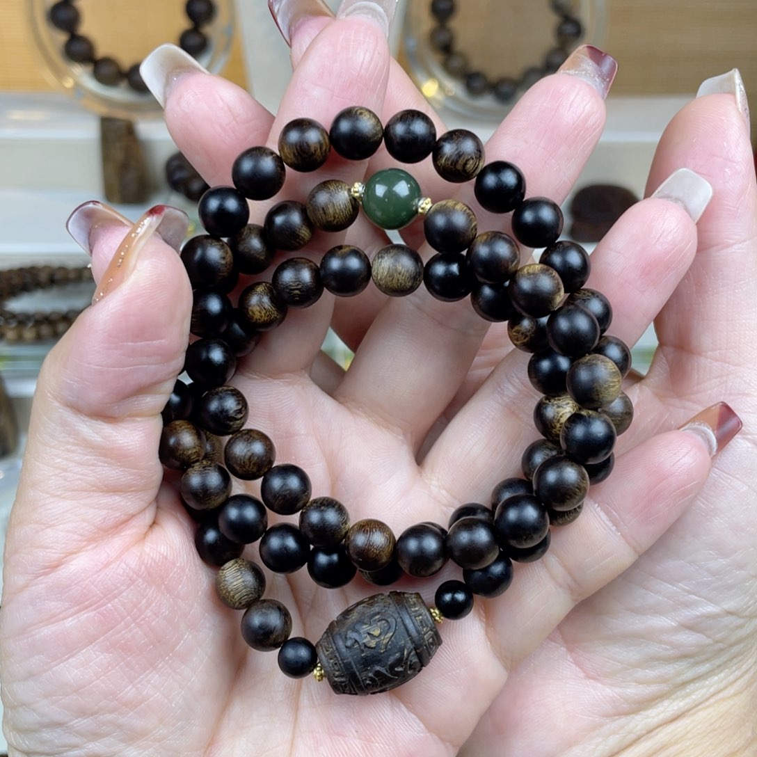 沉香手串宝**庄越南顺化嘤子留疤紫棋楠