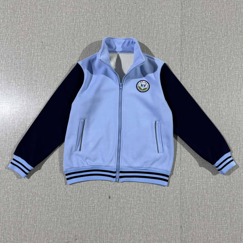 乳山小学生加绒外套蓝色拼接深蓝色冬季加绒保暖校服上衣月牙猴