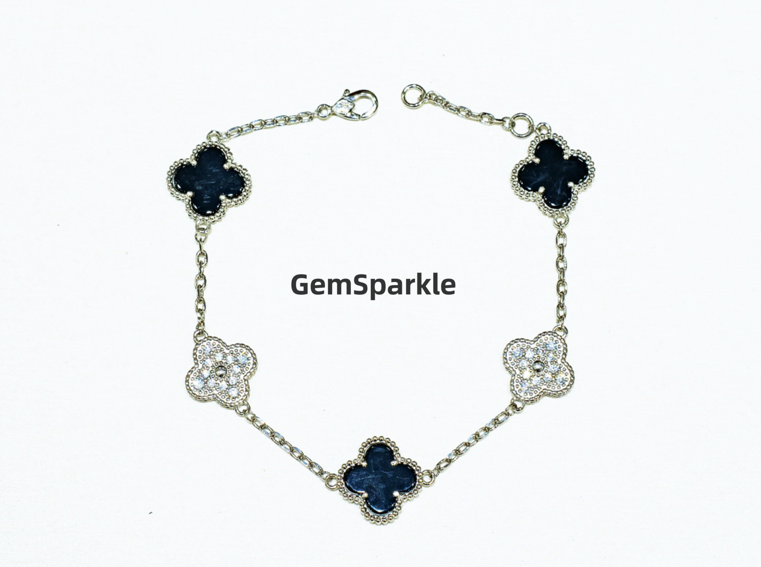 铜合金手链 高版本四叶草五花熊猫手链轻奢礼物小众小香风气质