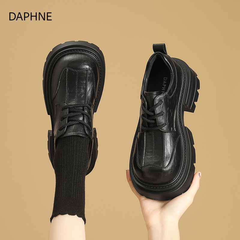 达芙妮加绒乐福鞋2025秋季新款百搭小皮鞋系带德比鞋英伦风jk女鞋