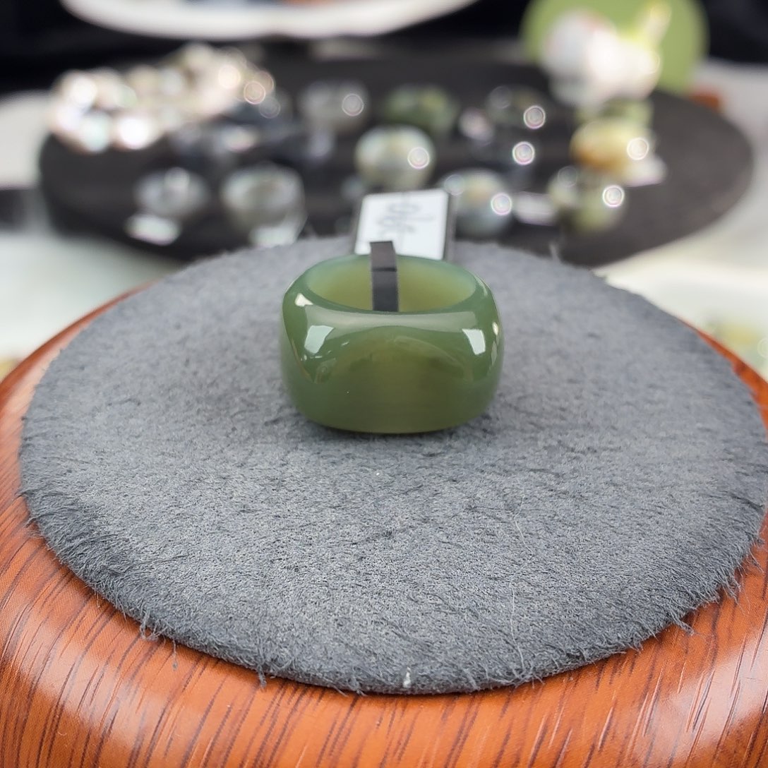 和田玉未镶嵌戒指b14湖水绿猫耳17.2