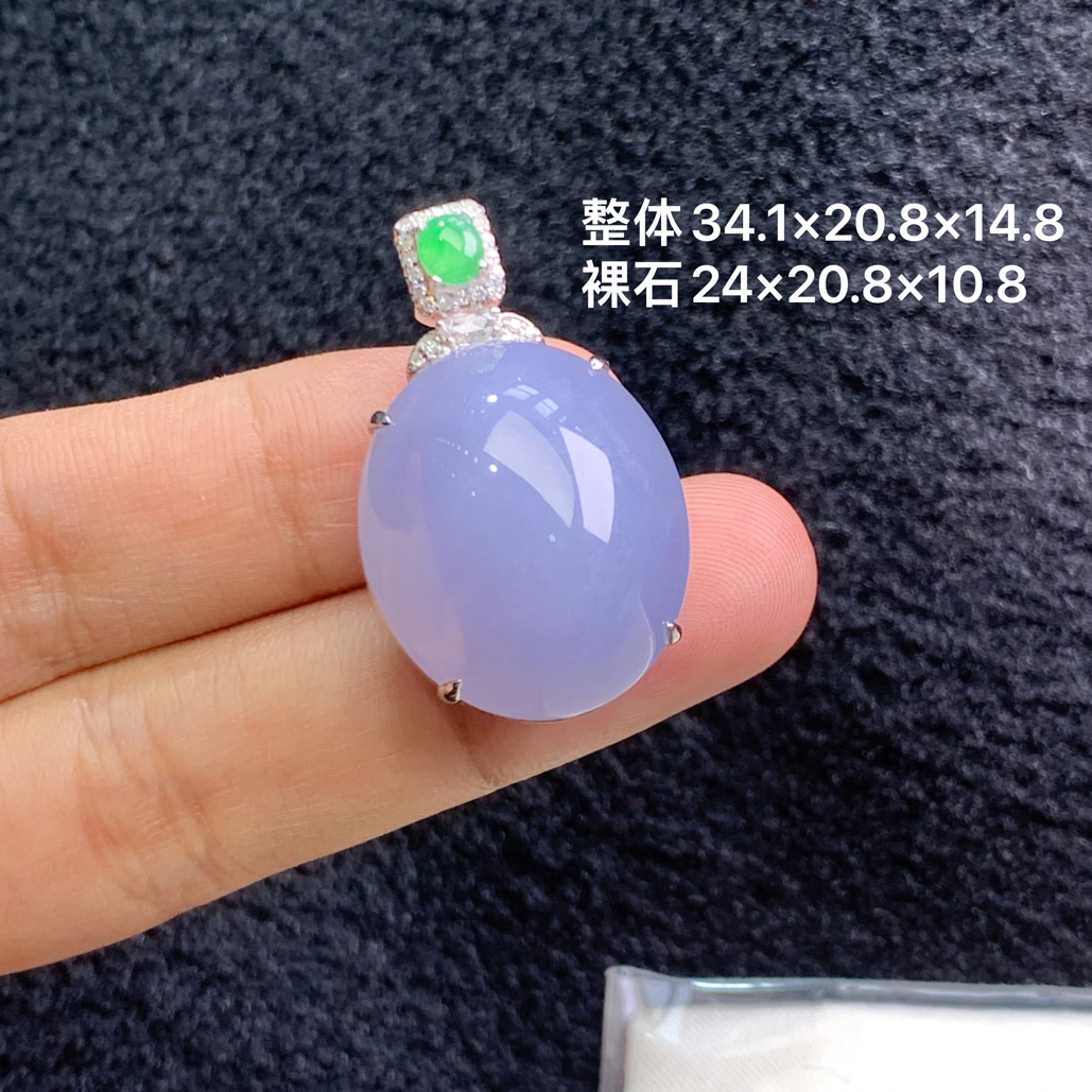 18k金镶嵌天然缅甸翡翠紫罗兰蛋面34.1×20.8×14.8/24×20.8×10.8