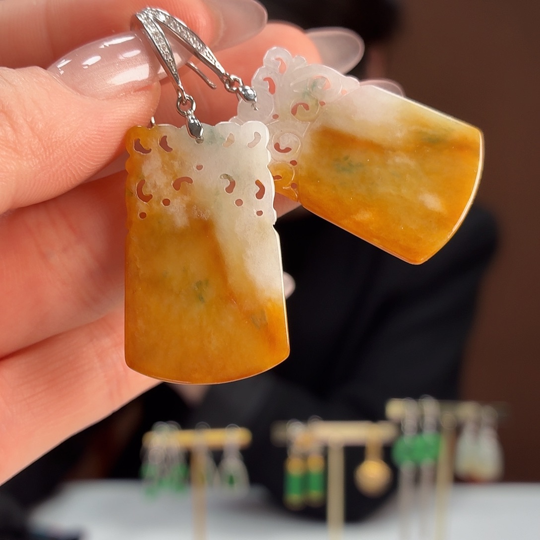 翡翠银S925镶嵌耳饰