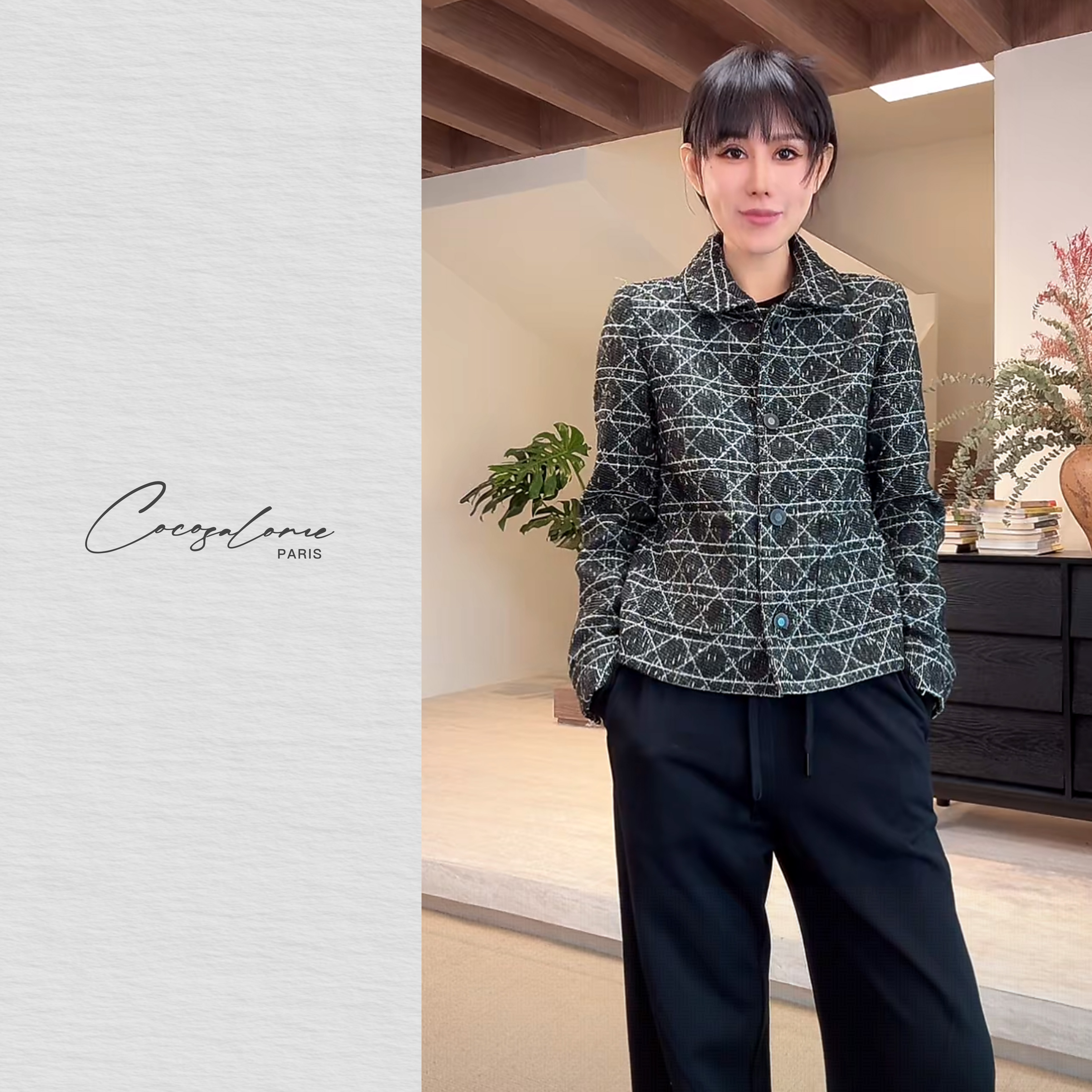 韩彬彬"极夜女神"滕格纹小香风翻领粗花呢外套洋气衣服4078-7