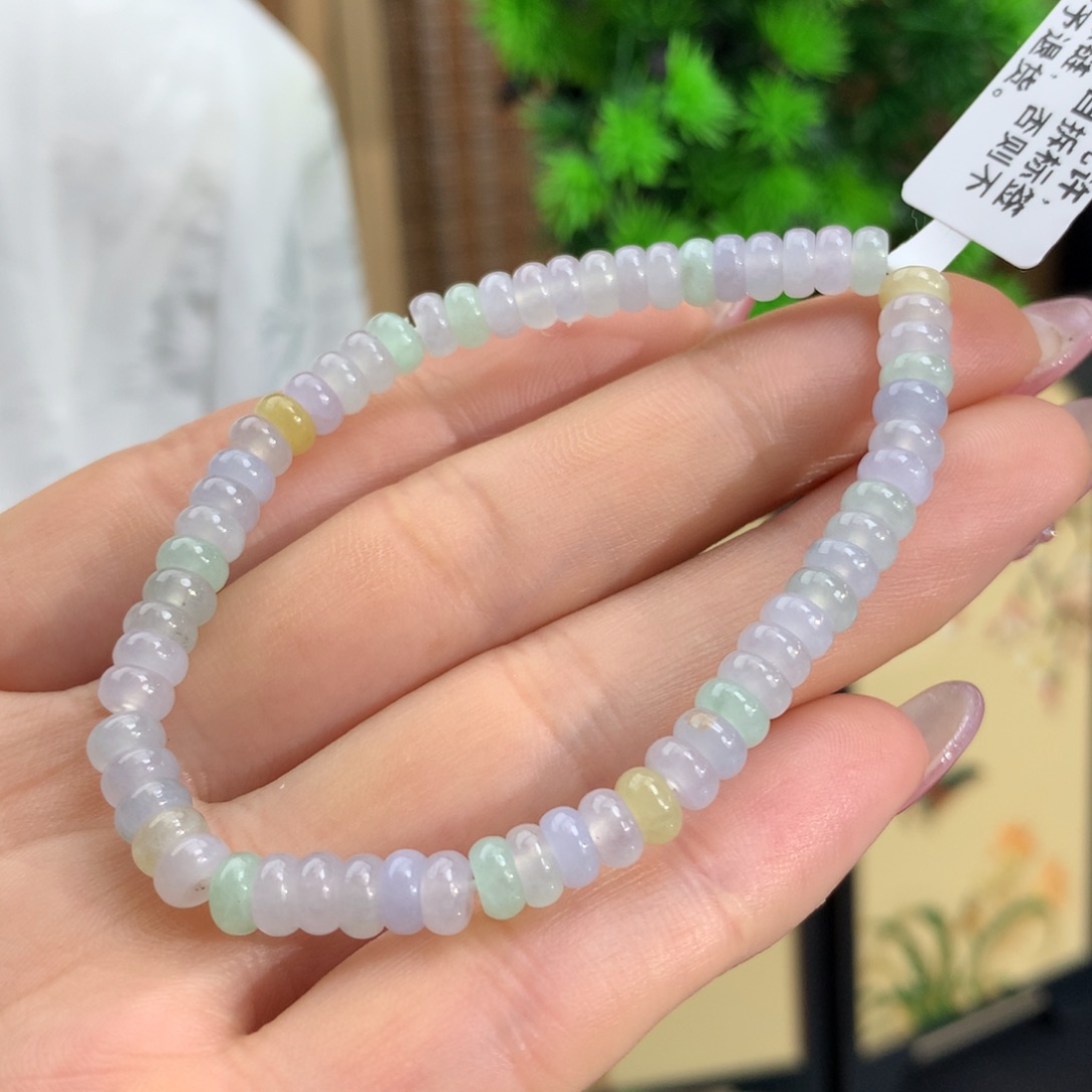 翡翠手链未镶嵌冰胶马卡龙算盘手链卡5.5m m