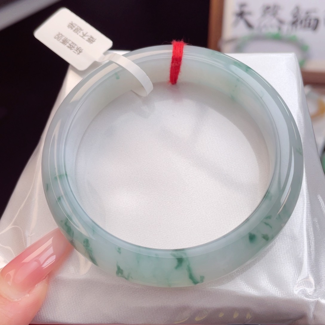 翡翠未镶嵌手镯57.0飘花 山水飘花 种老肉细 电影感 1