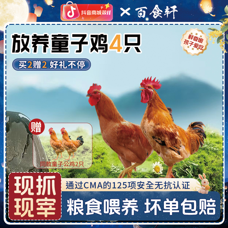 百食轩【买2送2】食安放心孩子爱吃皖西麻黄童子鸡新鲜现杀低脂营养