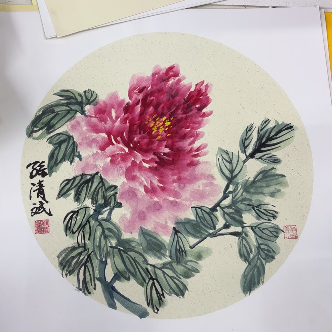 国画斗方手绘花鸟山水