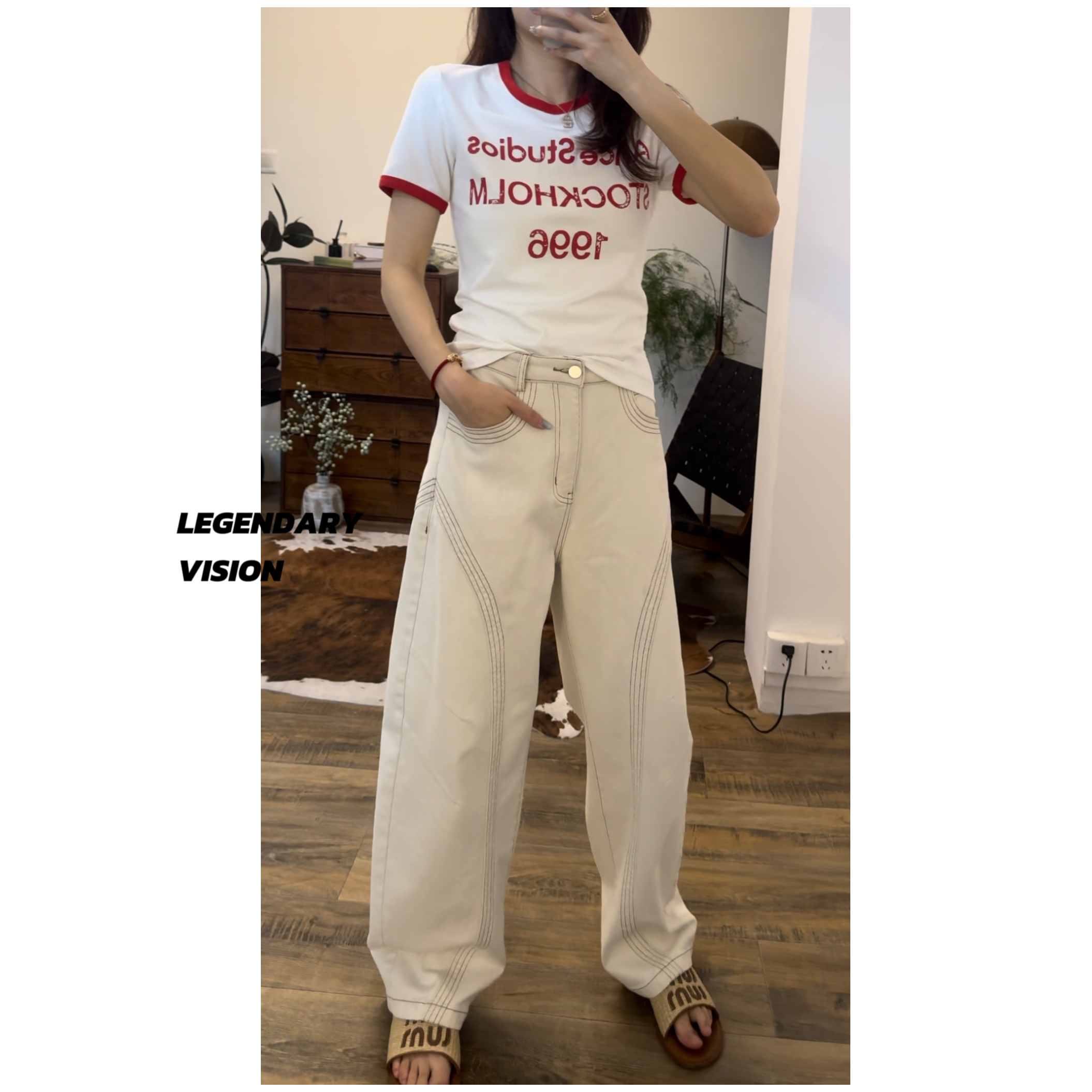 【LEGENDARY】2025年春新款宽松炸街高级感弯刀牛仔裤女HX01KZ1001