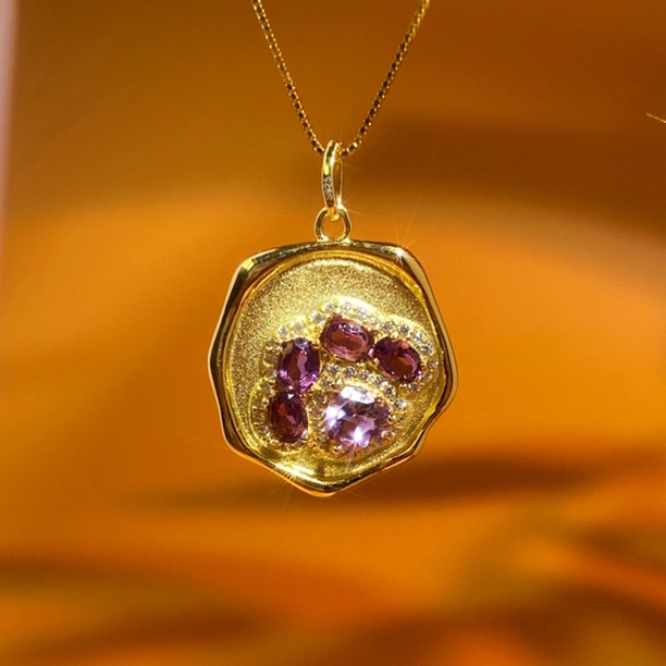 「招财猫牌」天然紫水晶s925银水晶项链套链 女 小众高级时尚轻奢