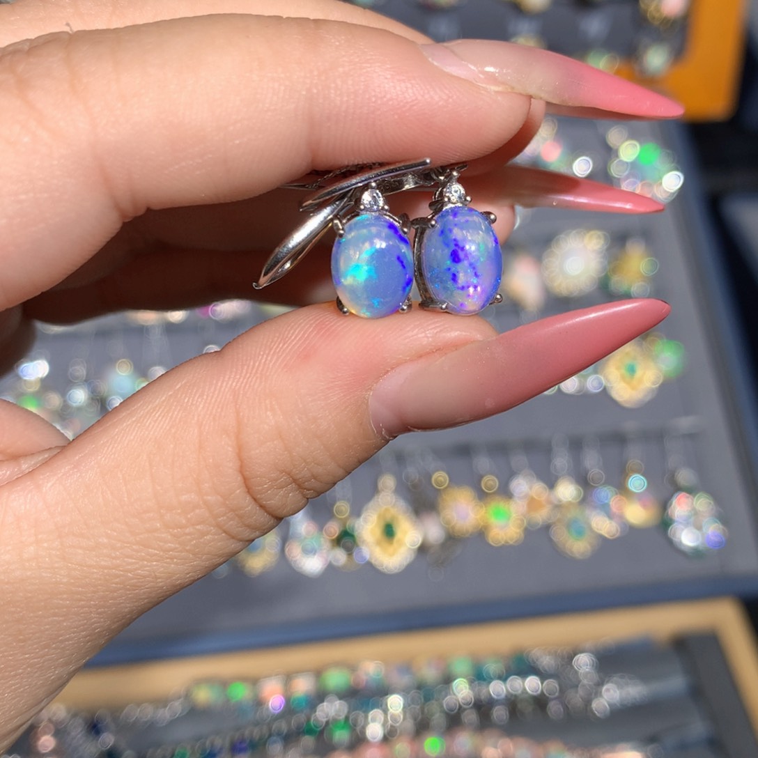 银S925镶嵌欧泊欧泊耳坠l