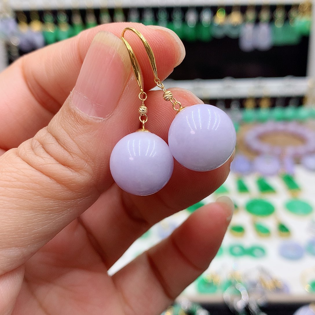 翡翠耳饰18K金镶嵌的