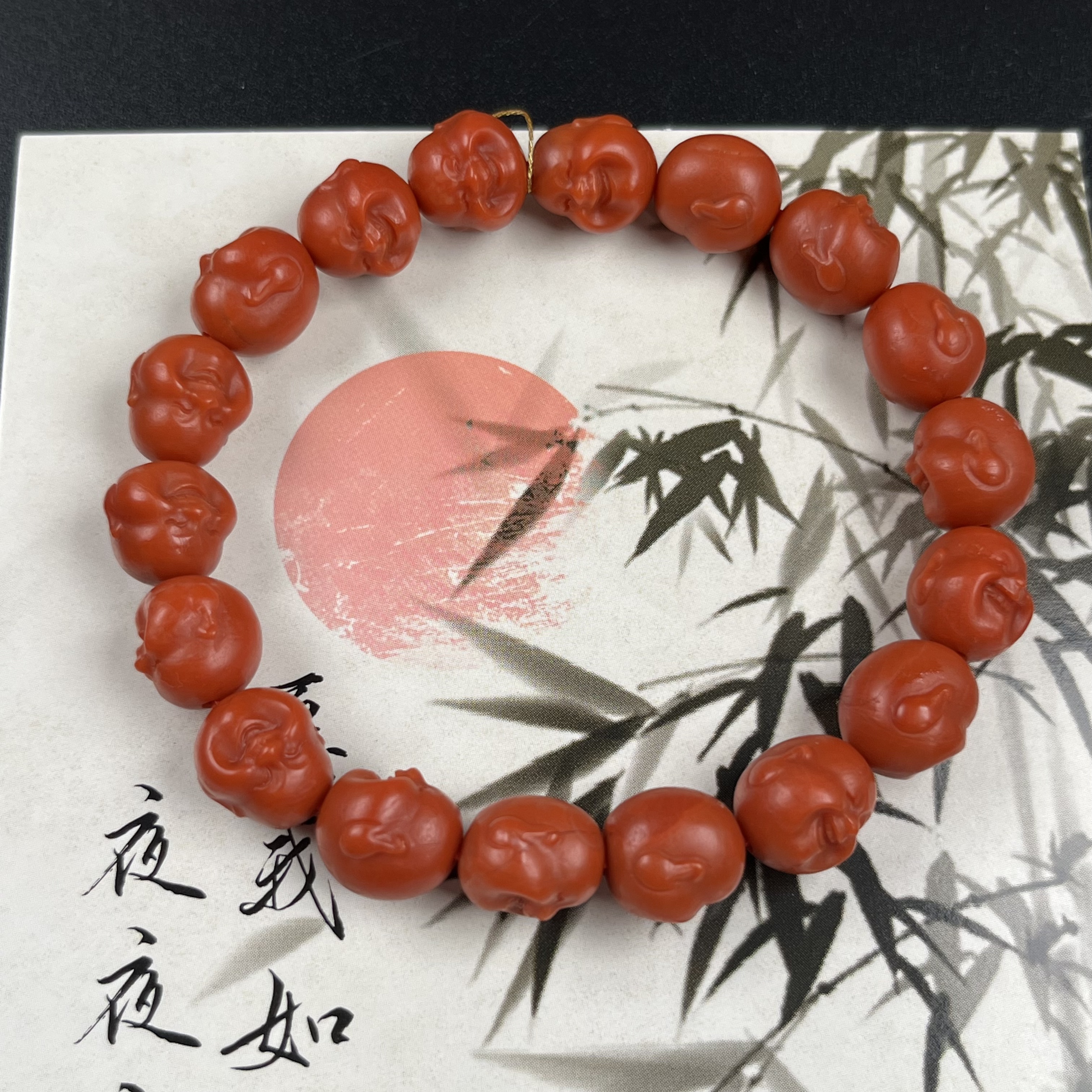 宝山老料精工时尚精品雕刻弥勒佛头手串百搭精美