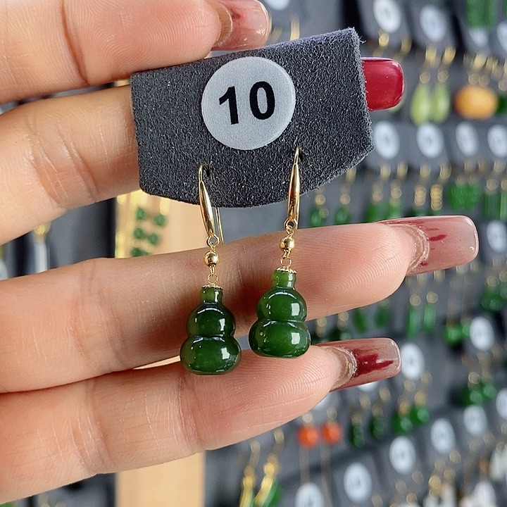 和田玉耳饰18K金镶嵌