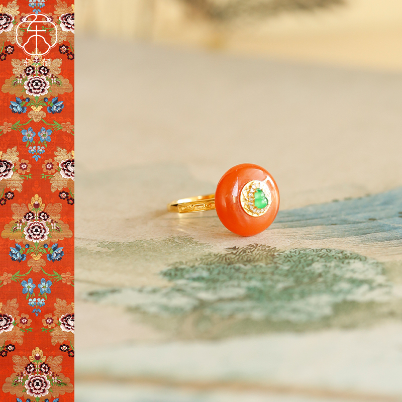 东方俪DOFUNLY【胭脂语】天然南红平安扣葫芦18K金戒指镶嵌NHJZ雅韵