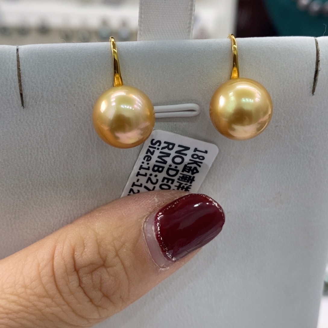 海水珍珠耳饰18K金镶嵌11-12m m