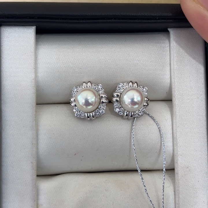 银S925镶嵌耳饰海水珍珠AK7-8m 77号