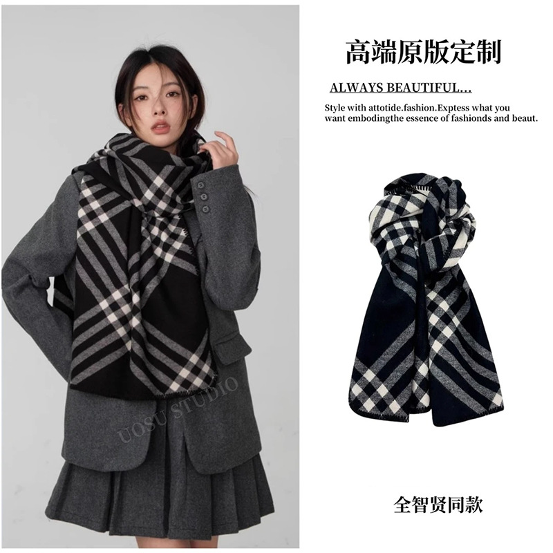 2025爆款经典格子仿羊绒围巾女 高级感时尚休闲双面披肩保暖围脖