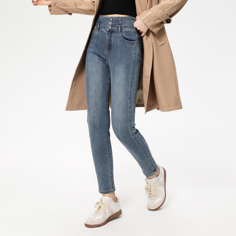 【小余专属】PM9214217牛仔裤高腰小脚裤春秋显瘦休闲裤时尚黑色外