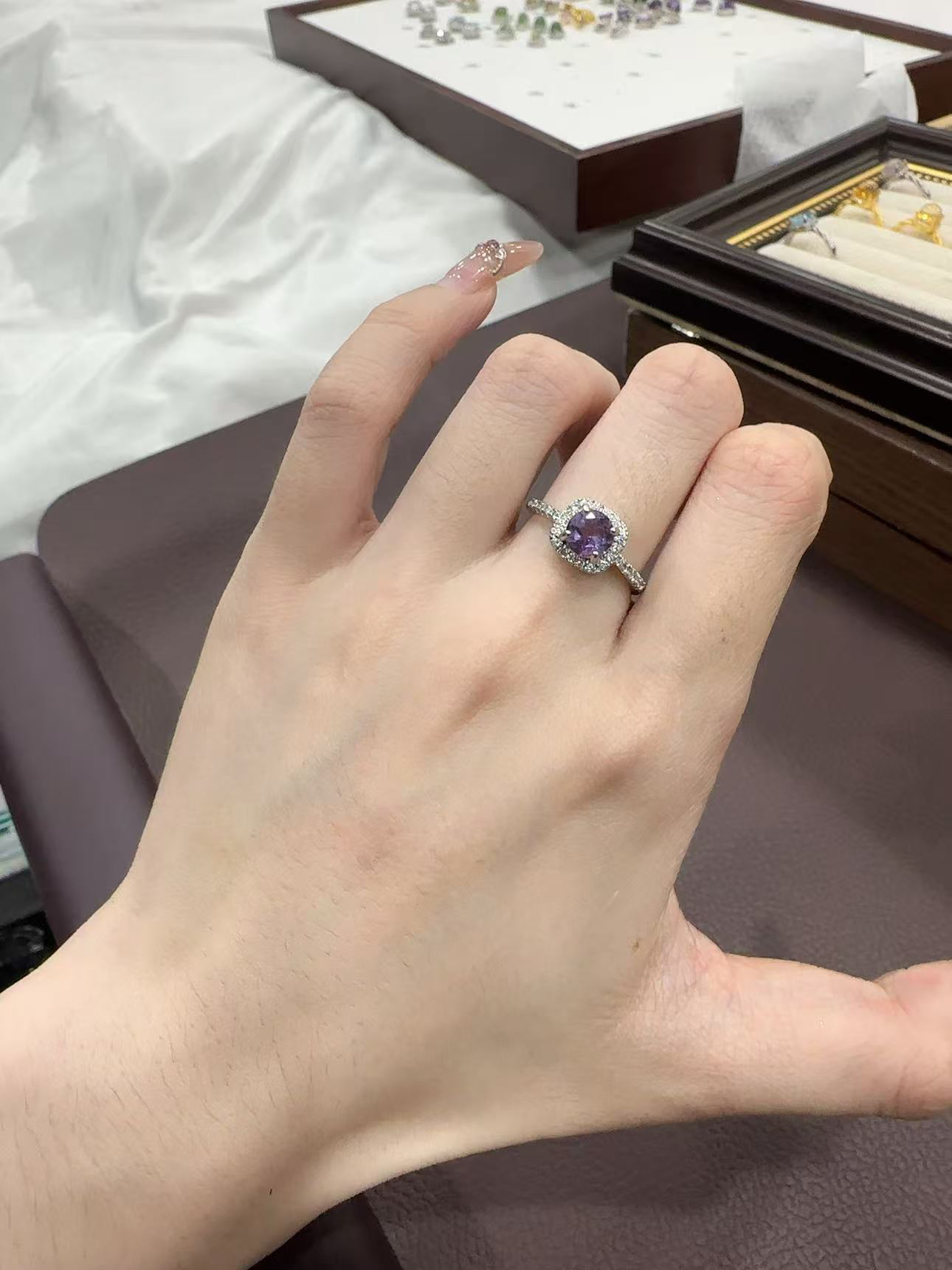 轻奢紫水晶小方糖戒指s925银镶嵌
