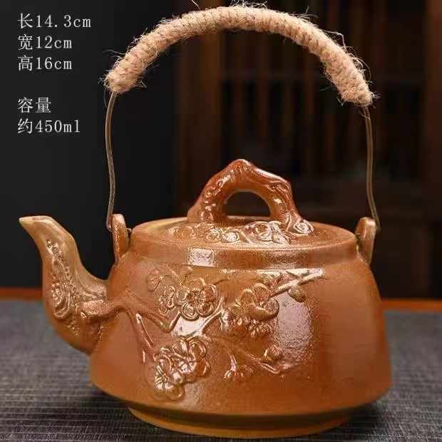 秋香茶具 粗陶寒梅盛开提梁壶-2113-
