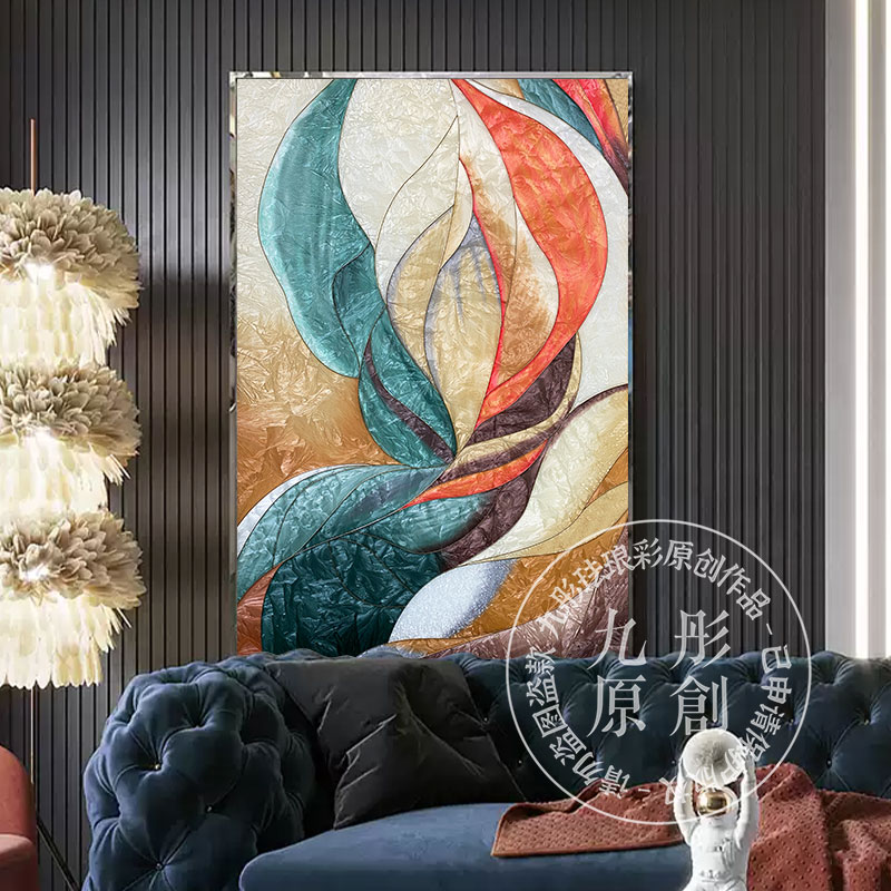掐丝珐琅彩装饰画家大业大走廊玄关挂画芭蕉叶背景墙轻奢叶脉律动