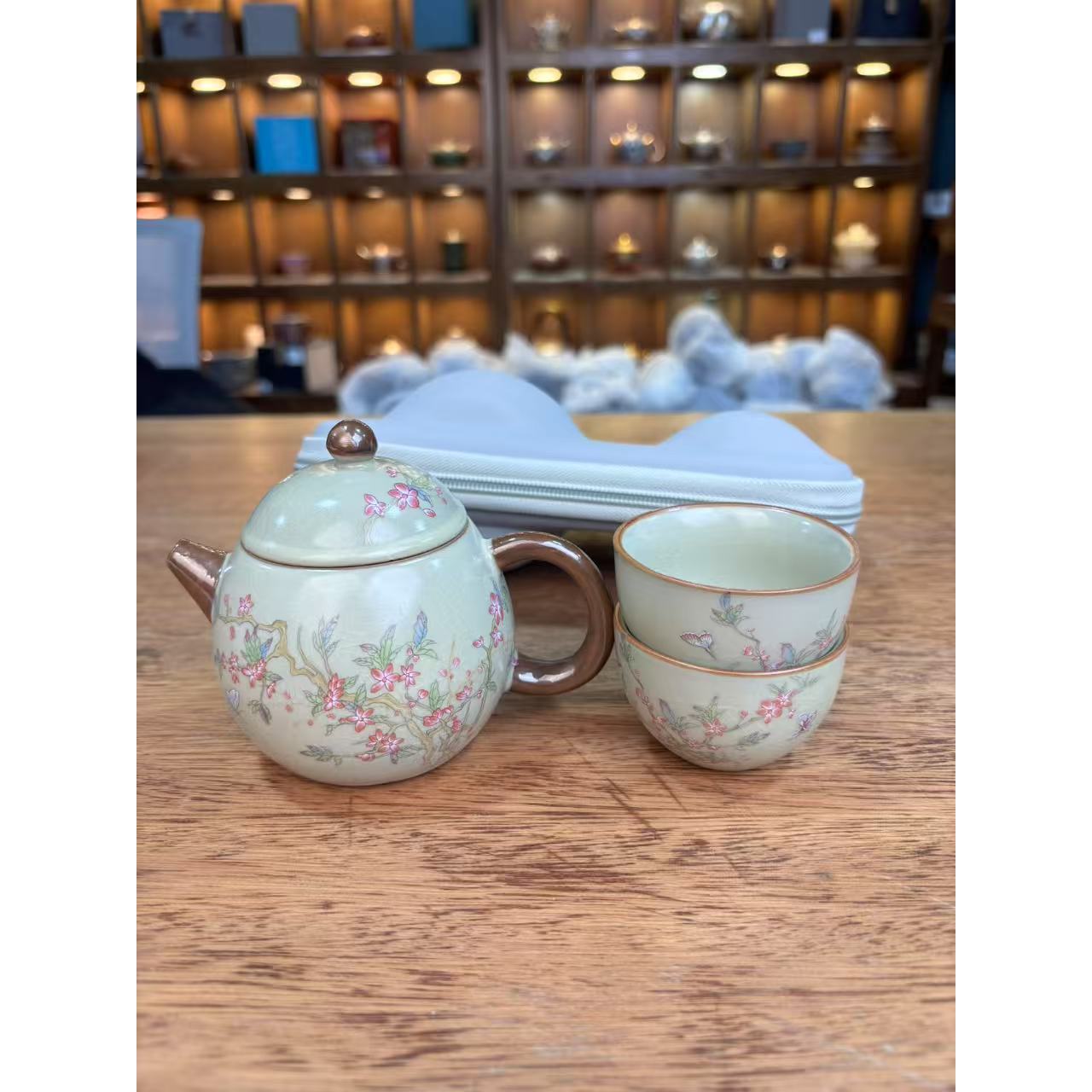 紫藤花龙蛋壶一壶两杯旅行茶具5981