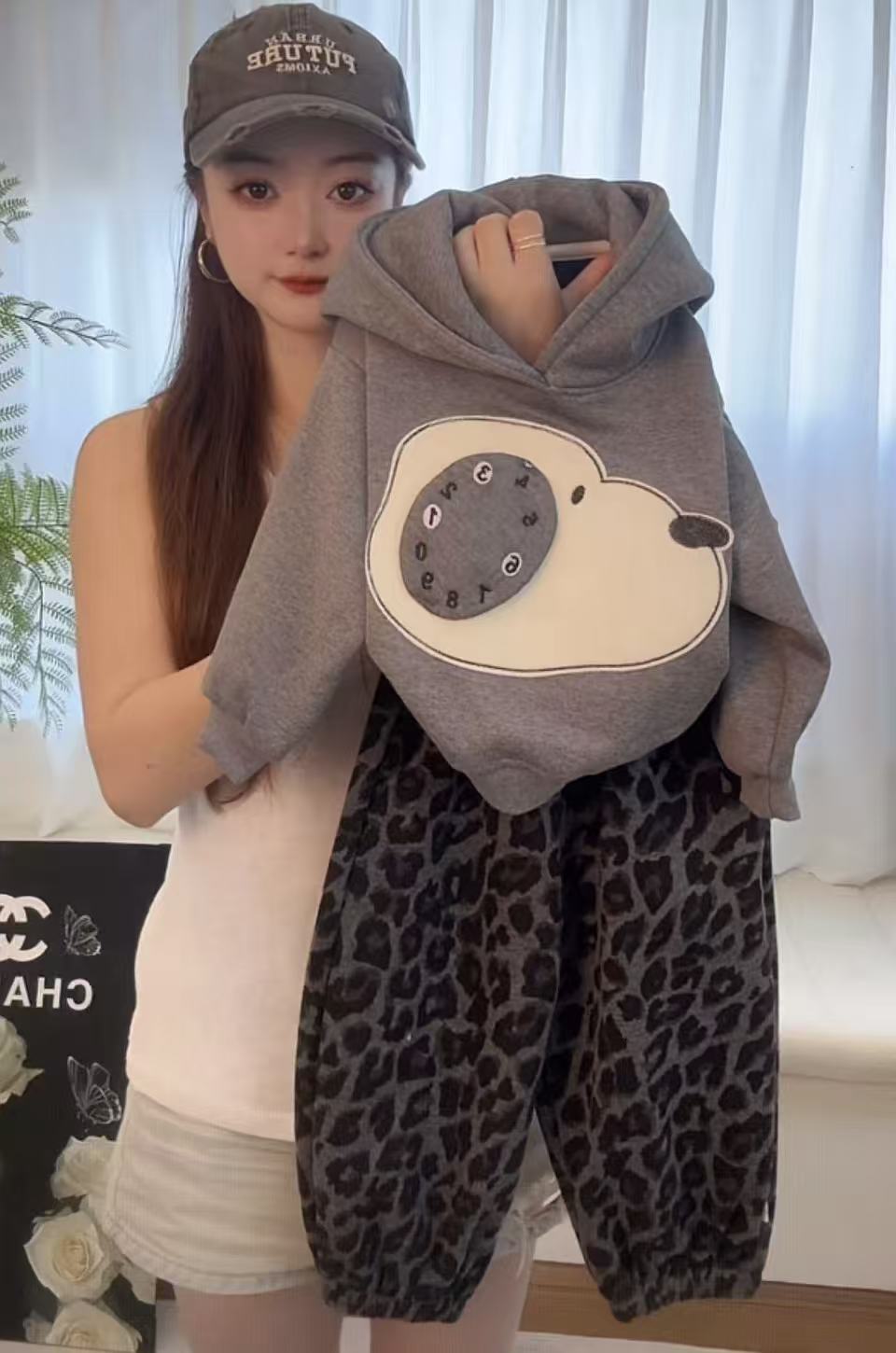 【秋冬加绒】2025新款立体小狗洋气休闲韩版男女童连帽豹纹裤套装