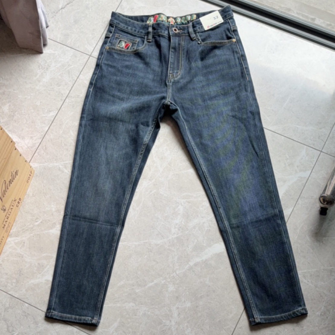 01号剪标厚款墨蓝色秋冬季弹力水洗休闲牛仔裤裤子直筒男款修身