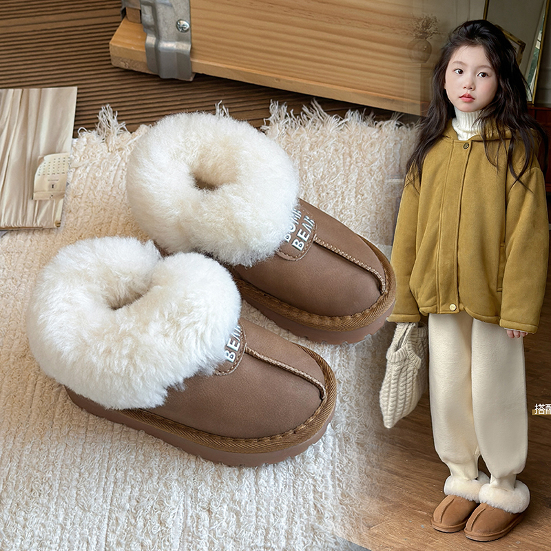 儿童雪地靴潮款冬季加厚皮毛一体保暖棉鞋防滑厚底男女童大棉皮靴