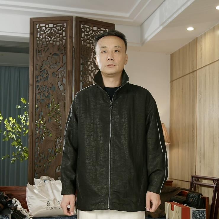 品叔&G1·桑蚕丝平纹莨绸香云纱时尚休闲男夹克