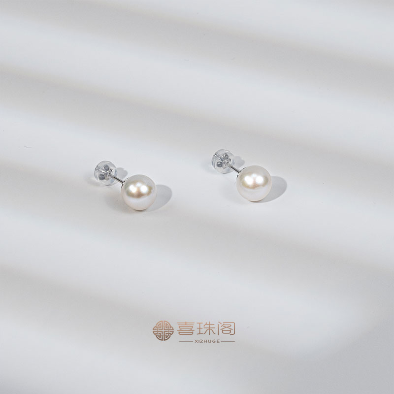 喜珠阁【正圆福利耳钉】淡水无核5-6mm正圆无暇耳钉S925银