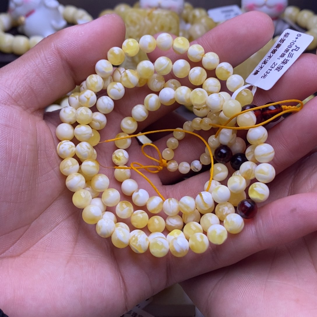 未镶嵌蜜蜡裸石6+圆珠108手串