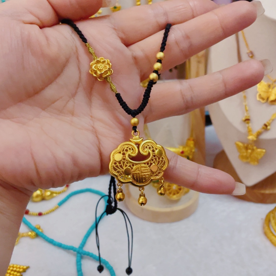 合金合金长命锁➕莲花抽拉绳