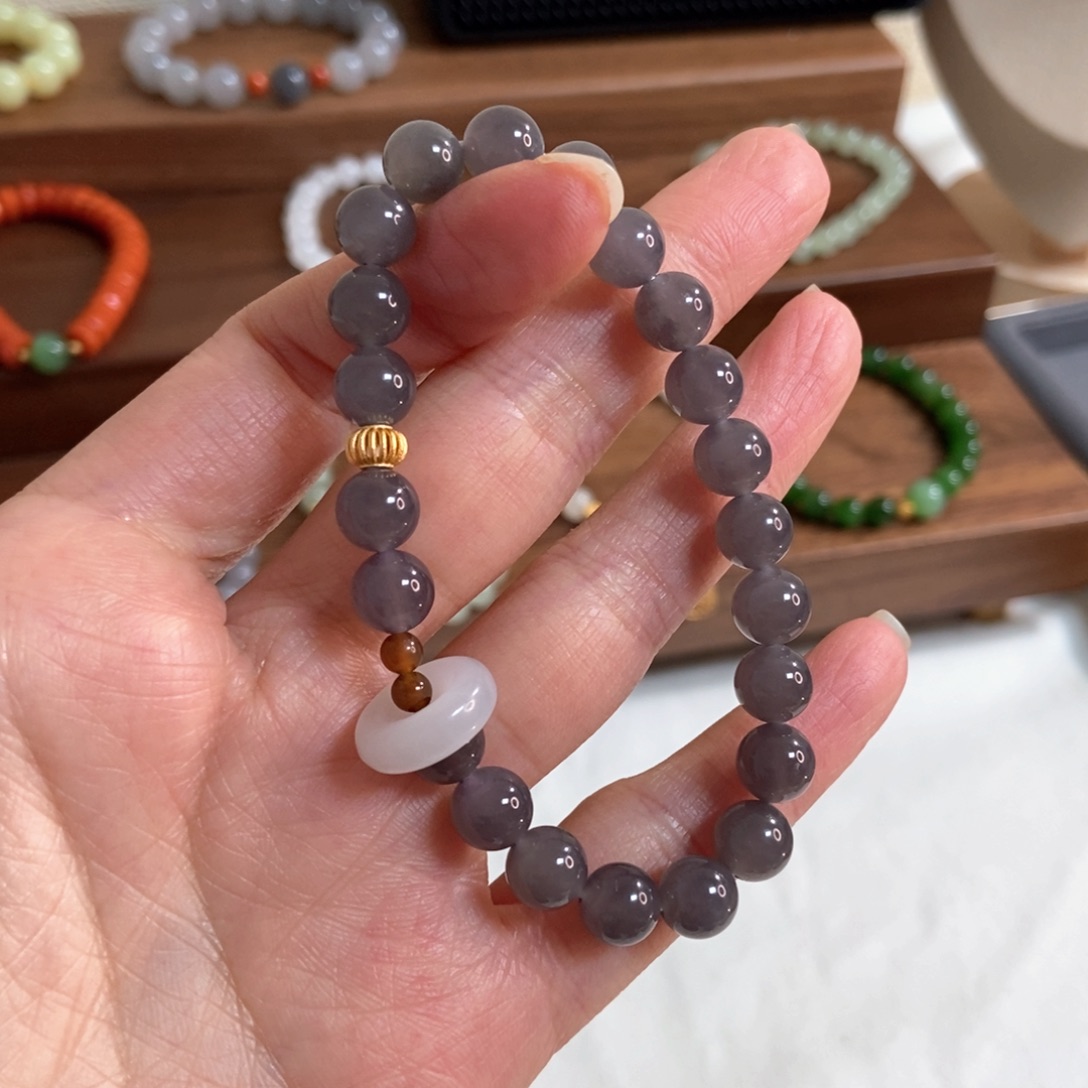 和田玉手链银S925镶嵌福利8mm深冰紫