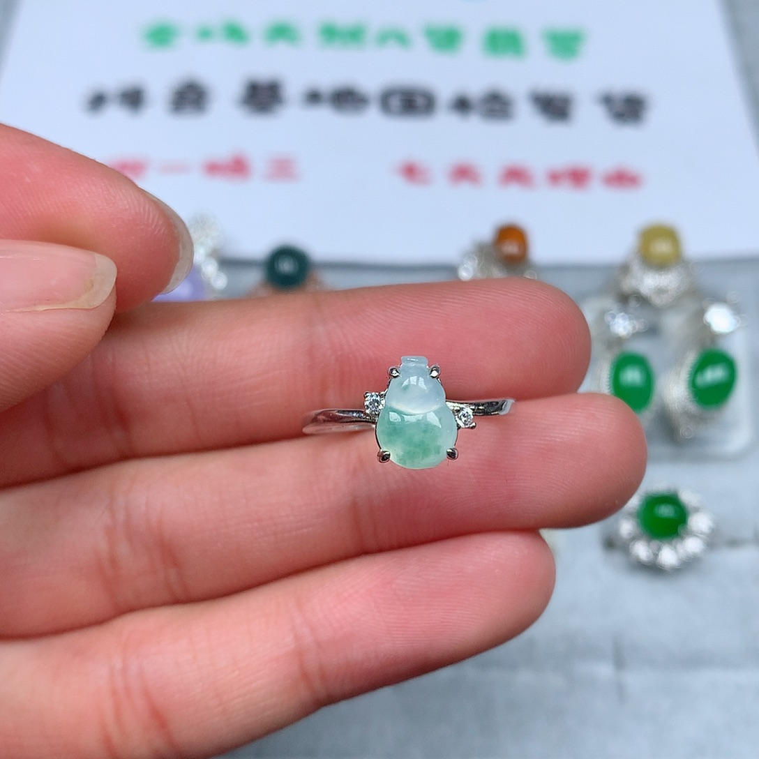 翡翠银S925镶嵌戒指7号