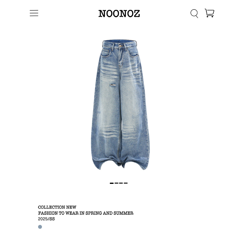 NOONOZ潮牌美式复古折痕牛仔裤男新款水洗做旧破洞裤子垂感拖地裤