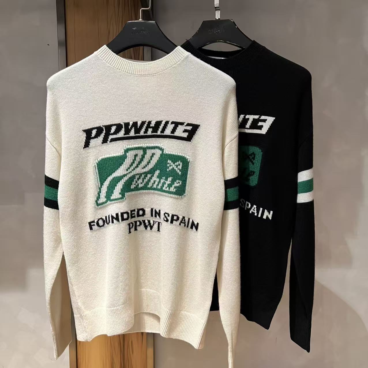 PP-WHITE套头款薄款常规圆领秋季长袖毛衣提花秋冬网红针织衫