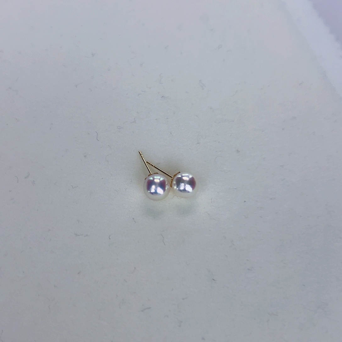 海水珍珠海水akoya天女耳钉7-7.5mm18K金镶嵌
