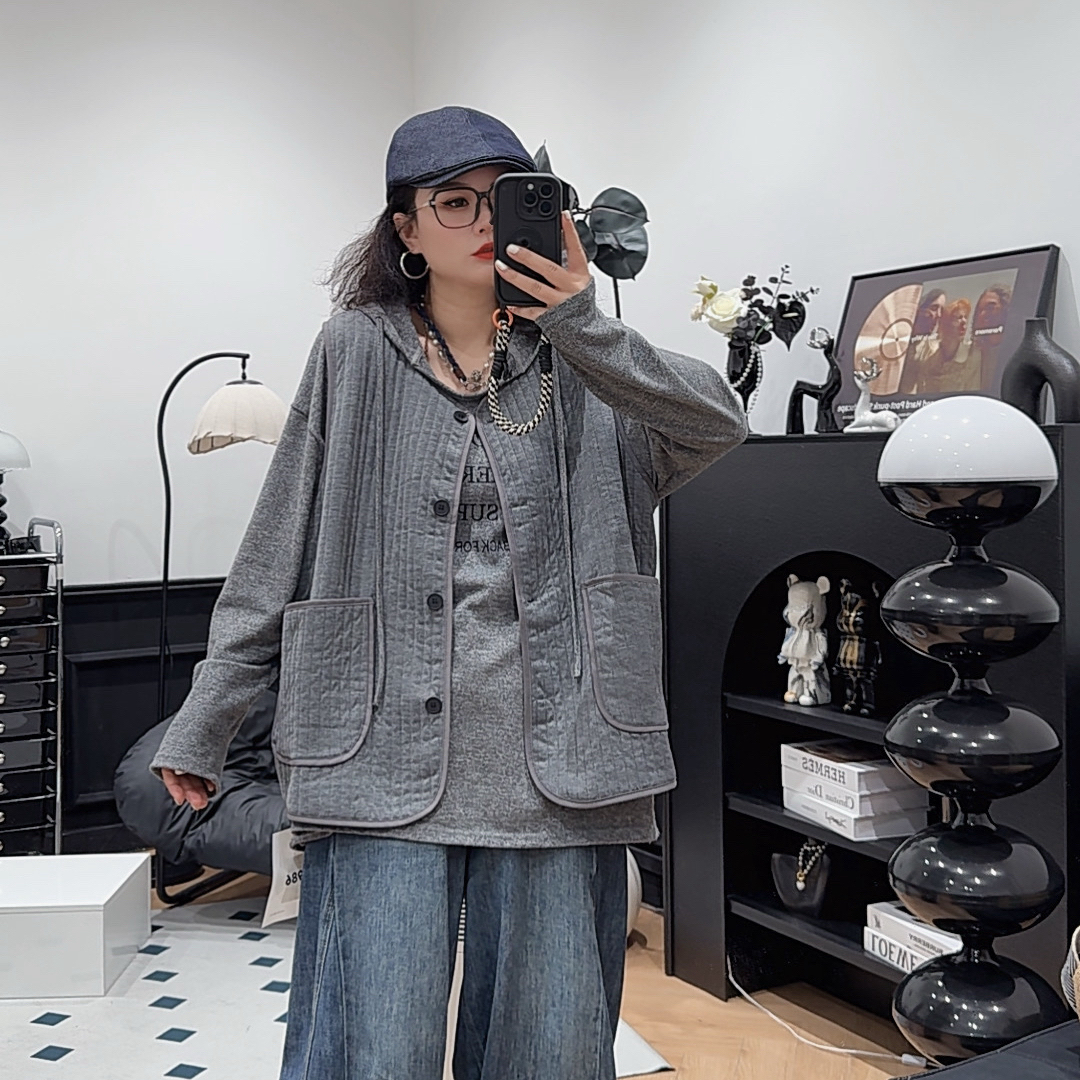 哆唛8588109款压条双口袋无袖薄棉宽松欧韩时尚潮流休闲马甲秋冬