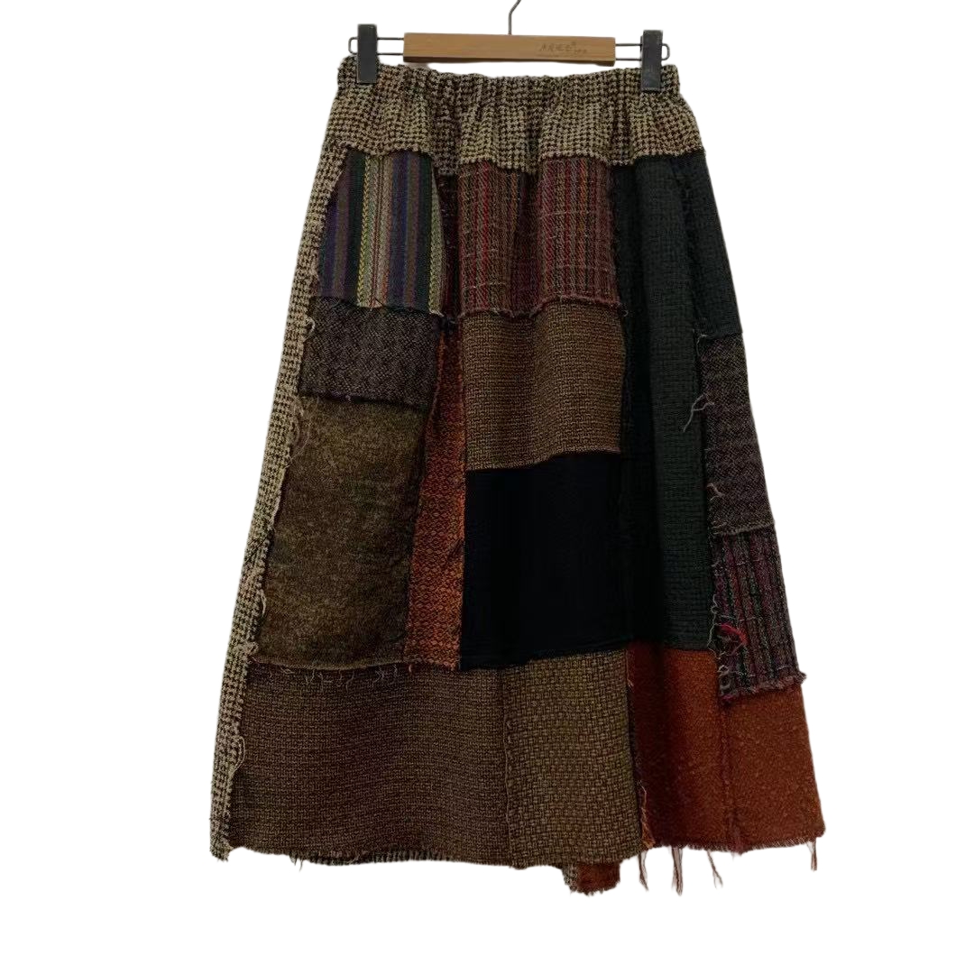 7折山山家-左岸迷香【女装半身裙】Z21FW2007羊毛拼接时尚复古秋冬
