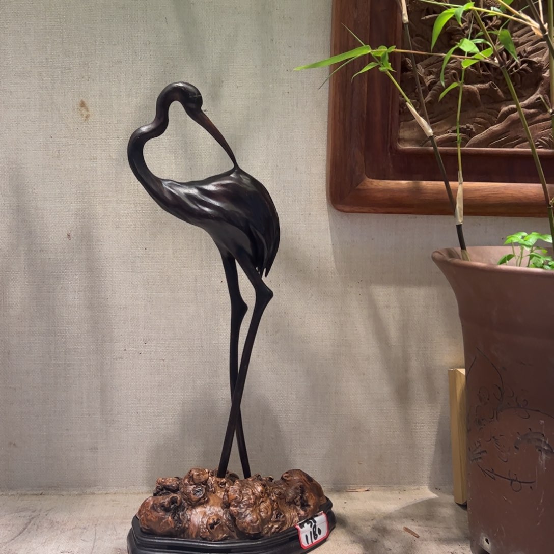 木黼**纪根雕仙鹤香炉仙鹤